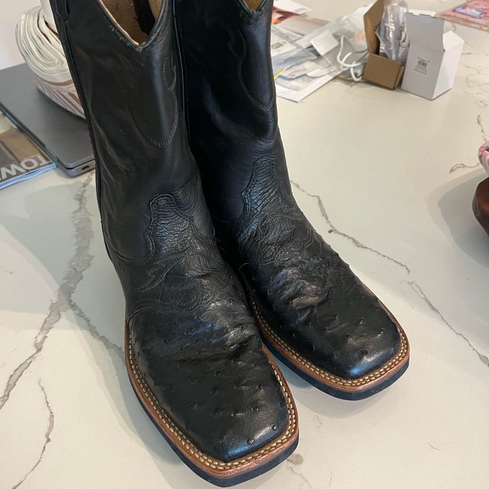 Black Ostrich Leather Cowboy Boots